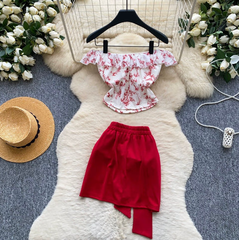 Floral Top & Knotted Skirt 2Pcs