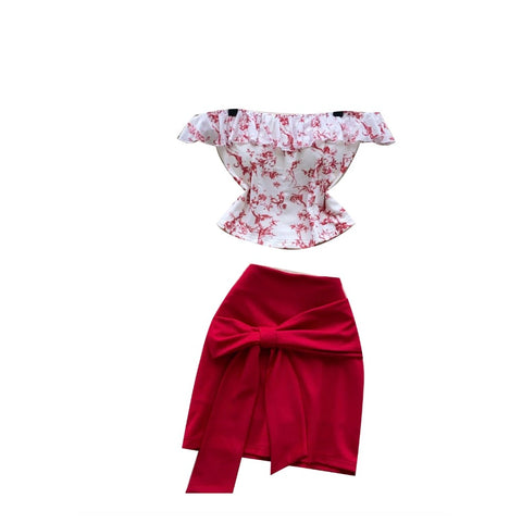 Floral Top & Knotted Skirt 2Pcs
