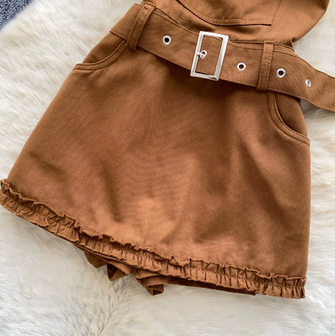 Preppy Style Cartoon Overalls Skirt Set