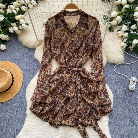 Niche Floral Print Shirt Dress