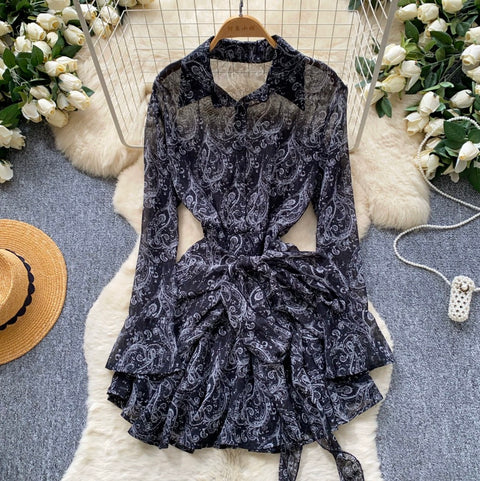 Niche Floral Print Shirt Dress