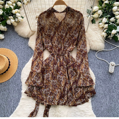 Niche Floral Print Shirt Dress