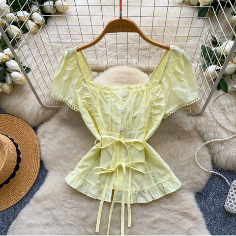 Square Neckline Puffy Sleeve Shirt