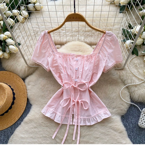 Square Neckline Puffy Sleeve Shirt