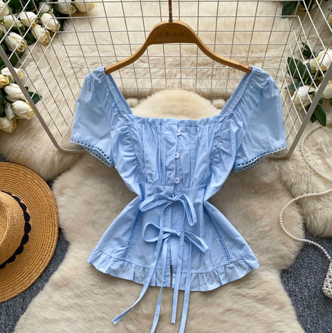 Square Neckline Puffy Sleeve Shirt