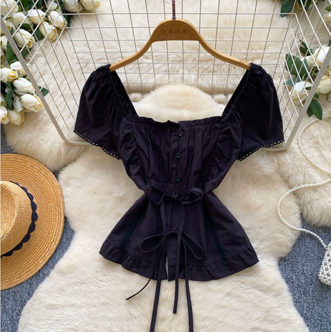 Square Neckline Puffy Sleeve Shirt