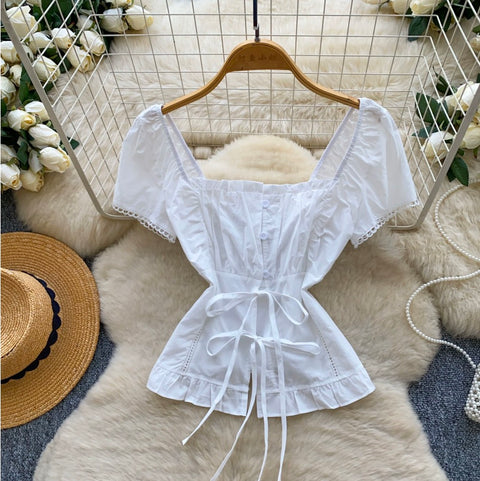 Square Neckline Puffy Sleeve Shirt