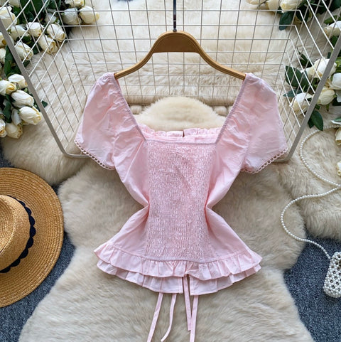 Square Neckline Puffy Sleeve Shirt