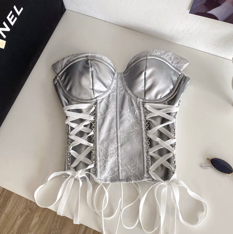Sexy Silver Lace-up Bustier