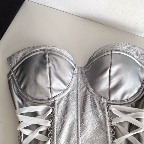 Sexy Silver Lace-up Bustier