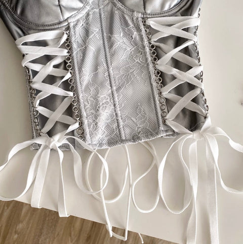 Sexy Silver Lace-up Bustier