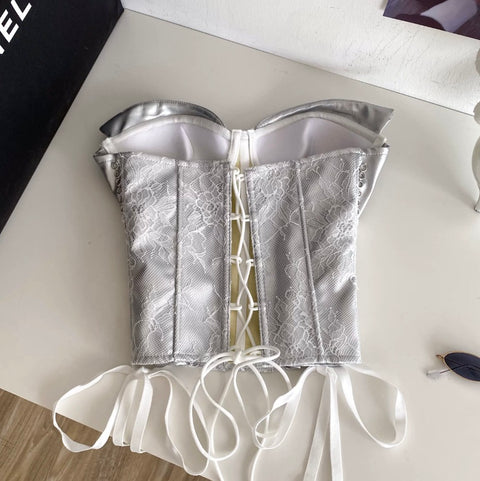 Sexy Silver Lace-up Bustier