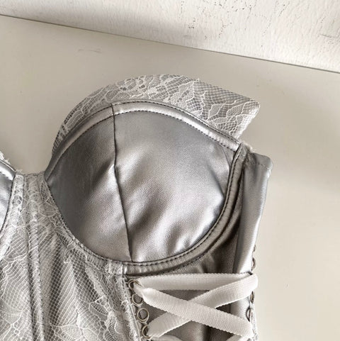 Sexy Silver Lace-up Bustier