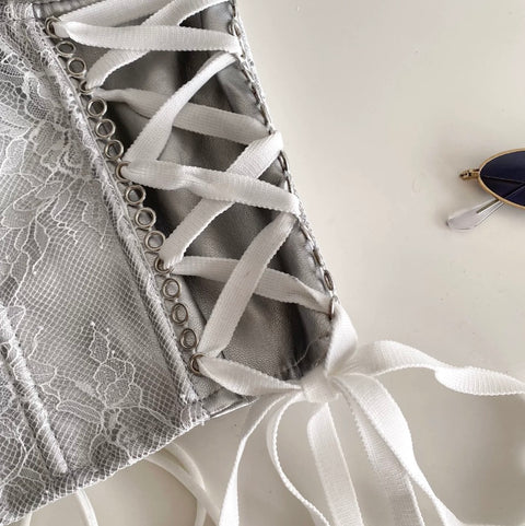 Sexy Silver Lace-up Bustier