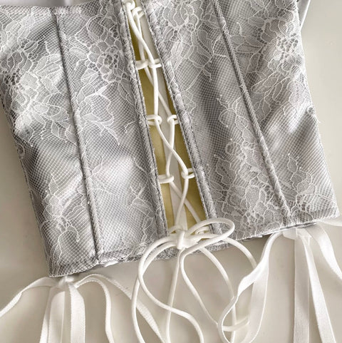 Sexy Silver Lace-up Bustier