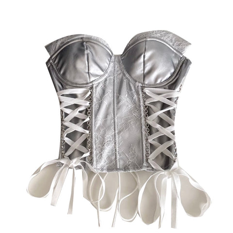 Sexy Silver Lace-up Bustier