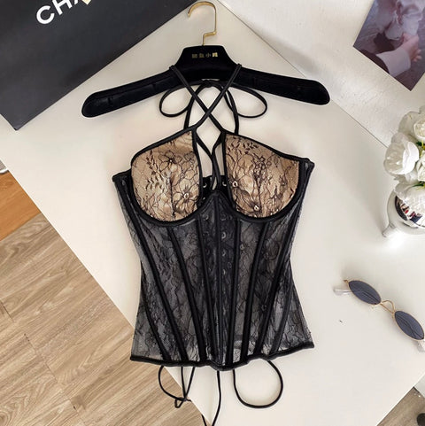 Sexy Black Lace Halter Bustier