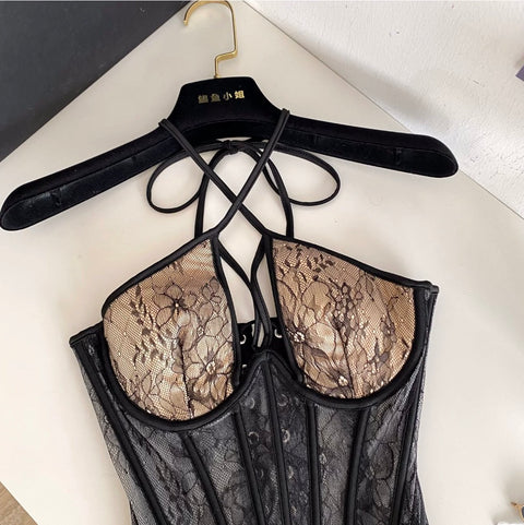 Sexy Black Lace Halter Bustier