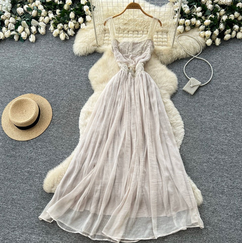 Backless Apricot Mesh Slip Dress