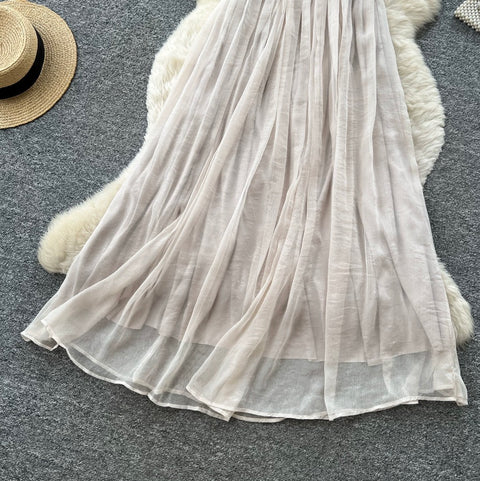 Backless Apricot Mesh Slip Dress