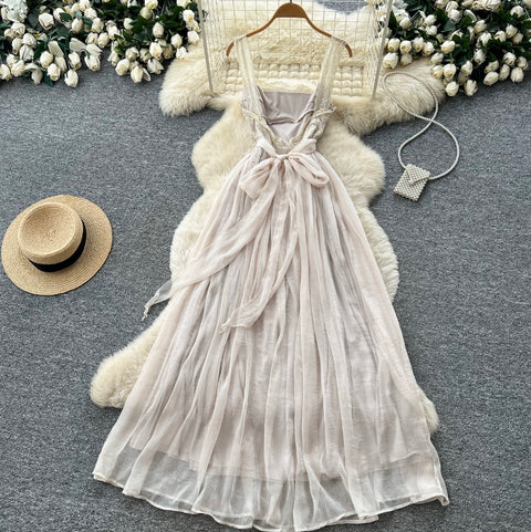 Backless Apricot Mesh Slip Dress