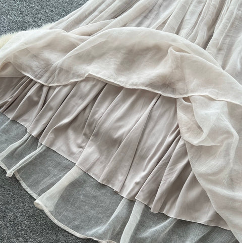 Backless Apricot Mesh Slip Dress