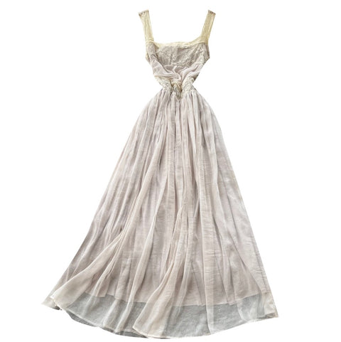 Backless Apricot Mesh Slip Dress