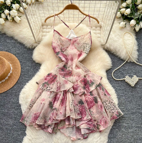 French Style Pink Floral Slip Dress