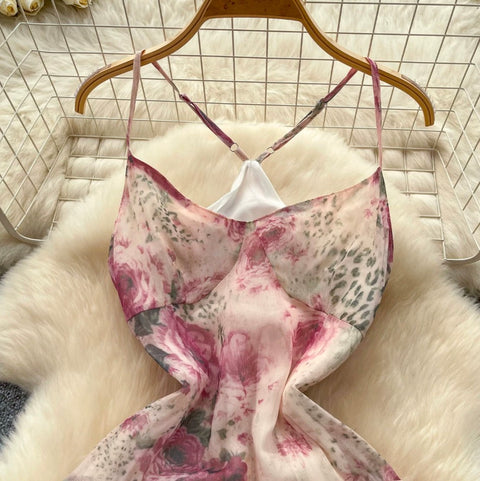 French Style Pink Floral Slip Dress