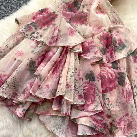 French Style Pink Floral Slip Dress
