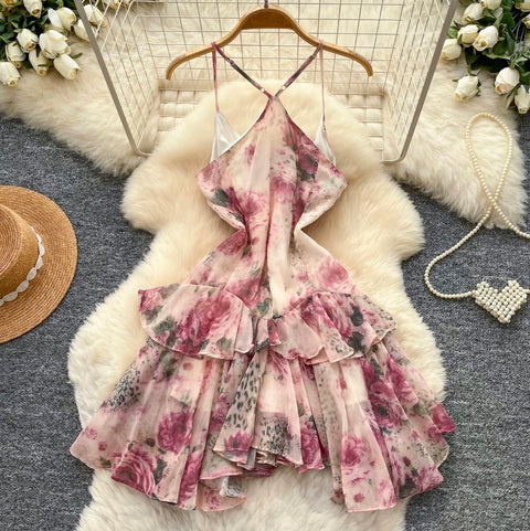 French Style Pink Floral Slip Dress