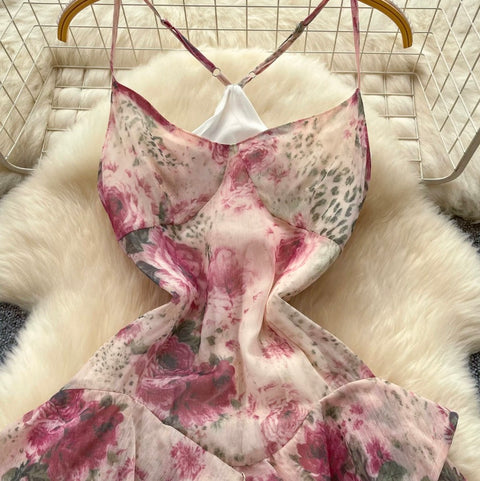 French Style Pink Floral Slip Dress