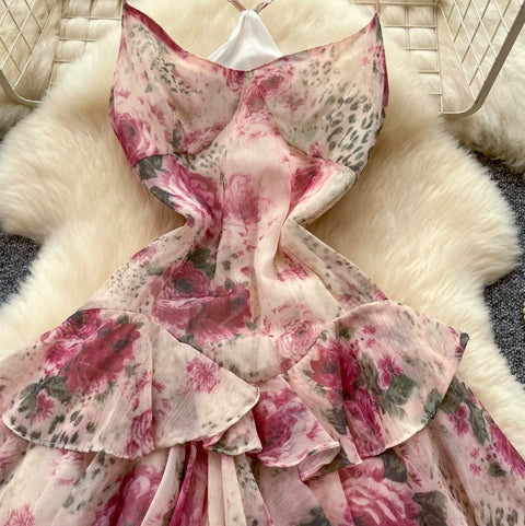 French Style Pink Floral Slip Dress