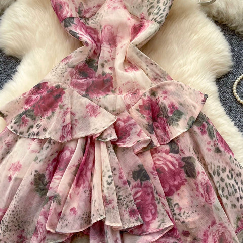 French Style Pink Floral Slip Dress