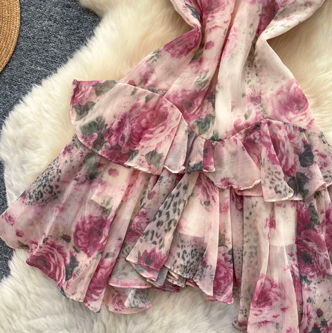 French Style Pink Floral Slip Dress