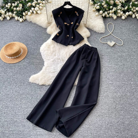 Vest Jacket & Wide-leg Trousers 2Pcs