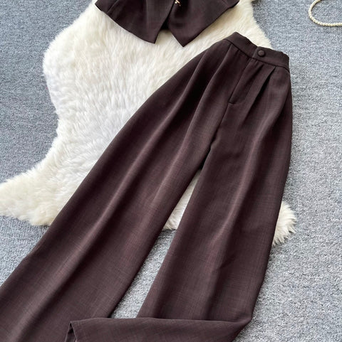 Vest Jacket & Wide-leg Trousers 2Pcs