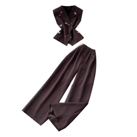 Vest Jacket & Wide-leg Trousers 2Pcs