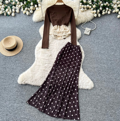 Camisole & Cardigan & Polka-dot Skirt 3Pcs