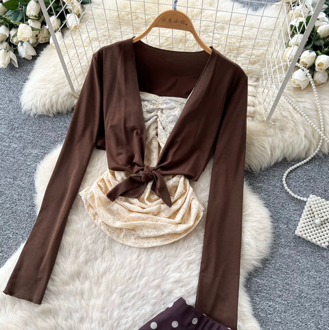 Camisole & Cardigan & Polka-dot Skirt 3Pcs