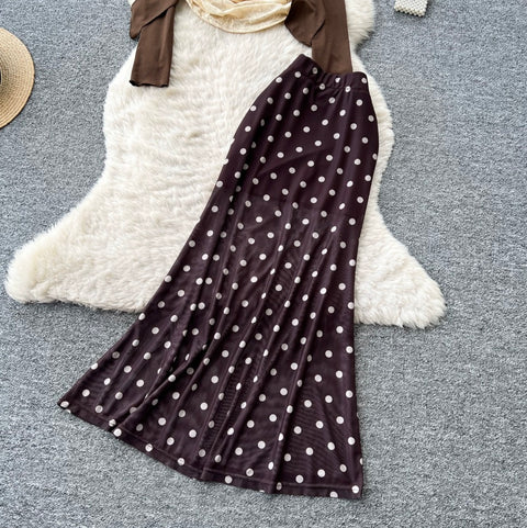 Camisole & Cardigan & Polka-dot Skirt 3Pcs