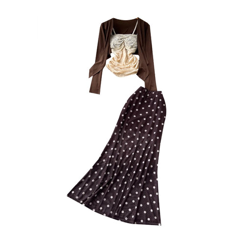 Camisole & Cardigan & Polka-dot Skirt 3Pcs