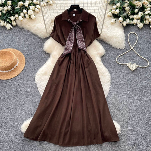 Elegant Shirt Dress with Scarf