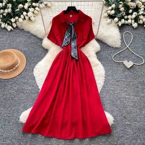 Elegant Shirt Dress with Scarf