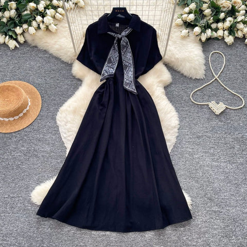 Elegant Shirt Dress with Scarf