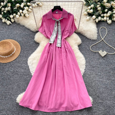 Elegant Shirt Dress with Scarf