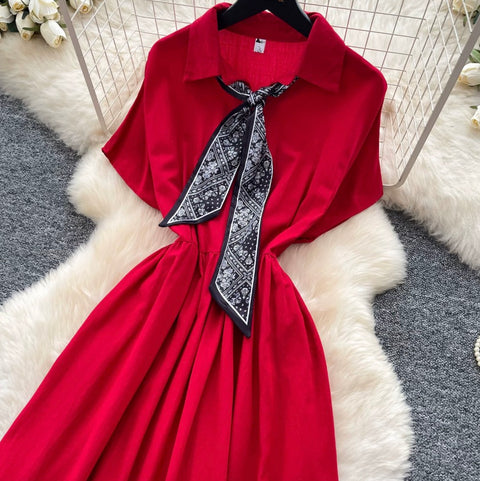 Elegant Shirt Dress with Scarf