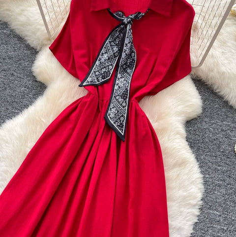 Elegant Shirt Dress with Scarf