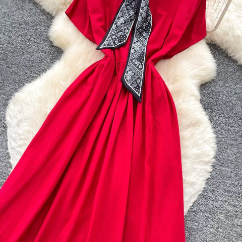 Elegant Shirt Dress with Scarf
