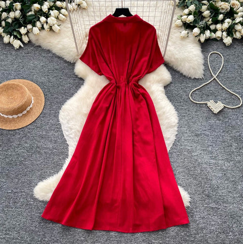 Elegant Shirt Dress with Scarf